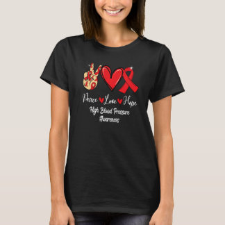High Blood Pressure Awareness Peace Love Hope Red  T-Shirt