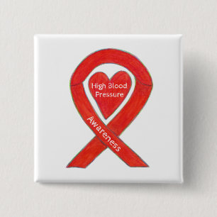High Blood Pressure Awareness Red Heart Ribbon Pin