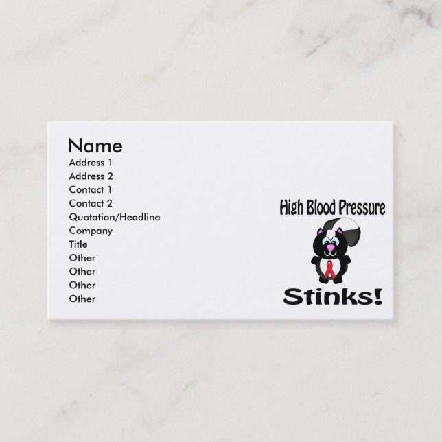 High Blood Pressure Stinks Skunk Awareness Design Business Card (Front)
