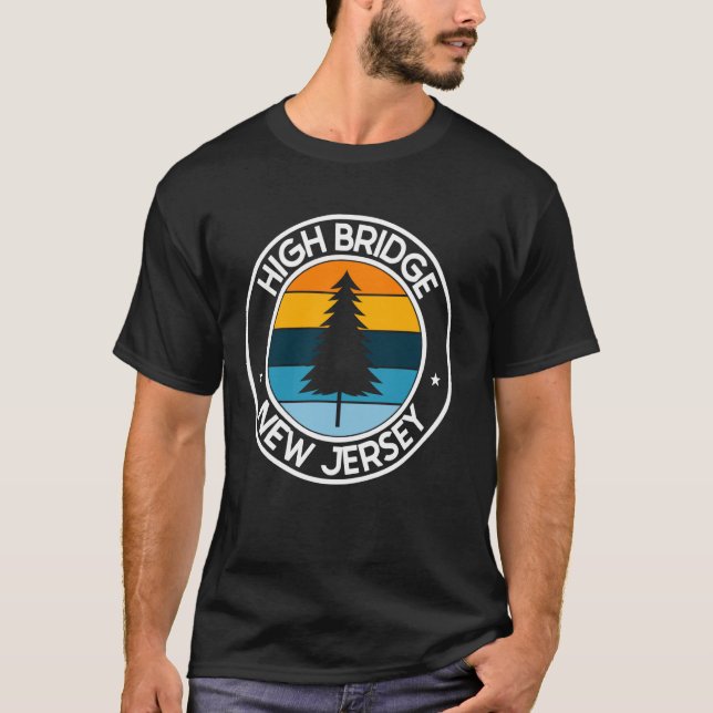 High Bridge New Jersey NJ USA City Pride Retro Sun T-Shirt (Front)