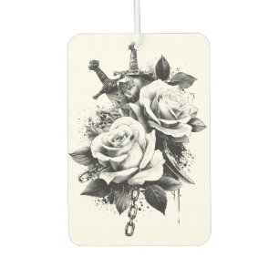 High-Contrast Black and White Tattoo Art Design Car Air Freshener