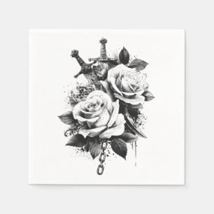 High-Contrast Black and White Tattoo Art Design Napkin