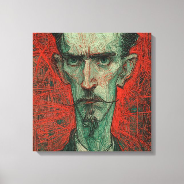 High Contrast Expressionist Portrait in Red and Gn Canvas Print (Front)