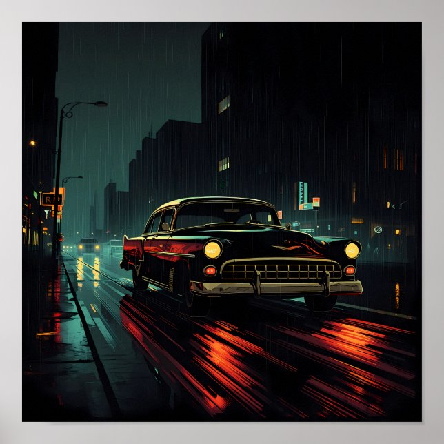 High-Contrast Film Noir: Backlit Evening Drive Poster (Front)