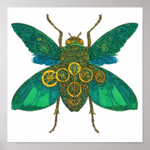 High Contrast Flat Color Art: Emerald Clockwork Poster