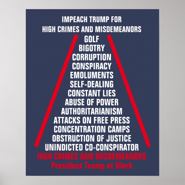 High Crimes and Misdemenours List Impeach Trump Poster (Front)