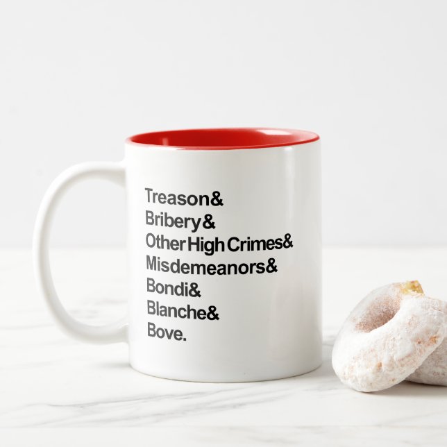 High Crimes & Misdemenours - Impeach Bondi Blanche Two-Tone Coffee Mug (With Donut)