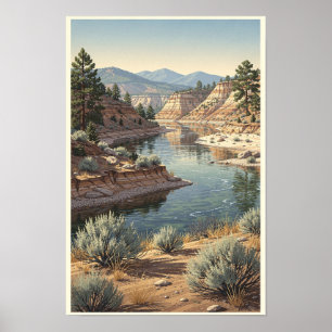 High Desert River Bend Landscape Poster