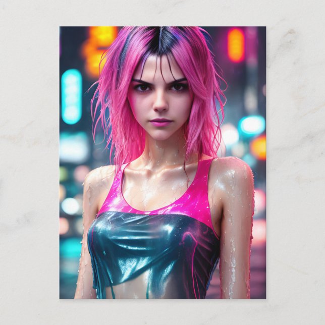 High detail RAW colour dramatic photo Pink Hair Postcard (Front)