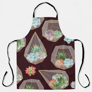High detail succulent and cactus seamless pattern apron