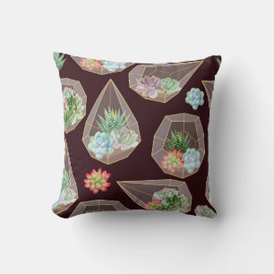 High detail succulent and cactus seamless pattern cushion