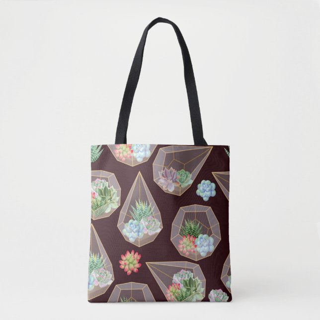 High detail succulent and cactus seamless pattern tote bag (Front)