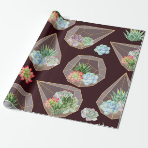 High detail succulent and cactus seamless pattern wrapping paper