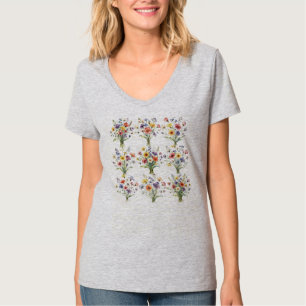 High-End Aquatic Tone Meadow Bouquet Soft Floral I T-Shirt