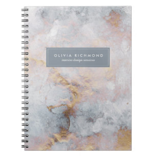 High-End Gold and Grey Marble Texture Note Book