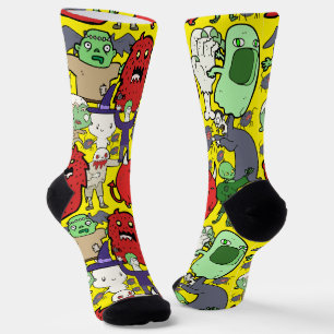 High end vibrant ghost cartoon Yellow Red Green Socks