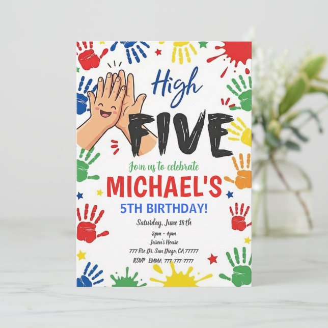 High Five Birthday Hi Five 5th Birthday Party Invitation (Standing Front)