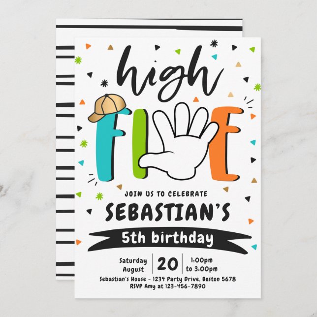 High Five Birthday Hi Five 5th Birthday Party Invitation (Front/Back)
