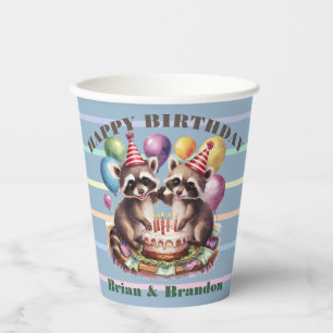 high five birthday party twins mapache baby racoon paper cups