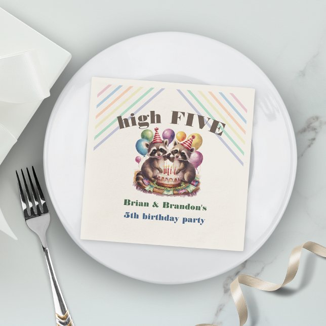 high five birthday party twins mapache theme photo napkin (Creator Uploaded)