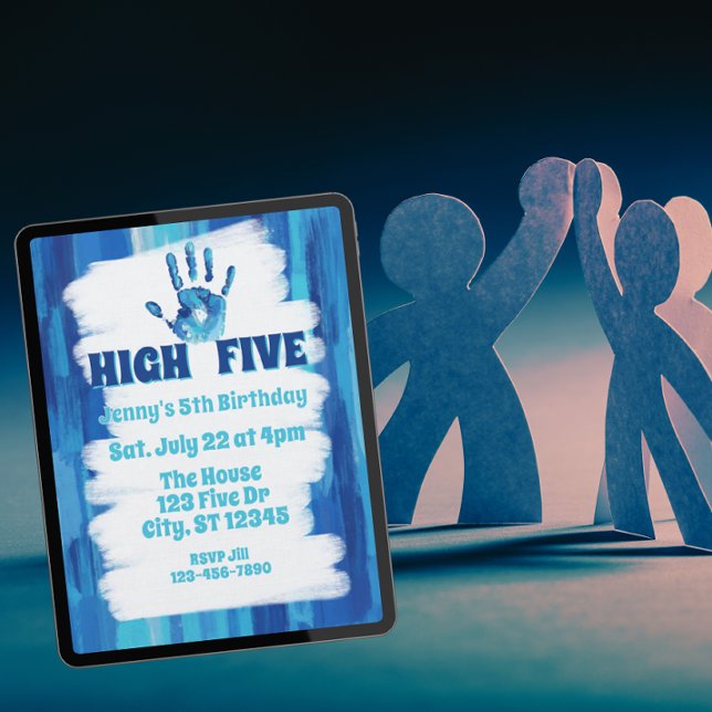 High Five, Blue Painted 5th Birthday Invitation (Creator Uploaded)