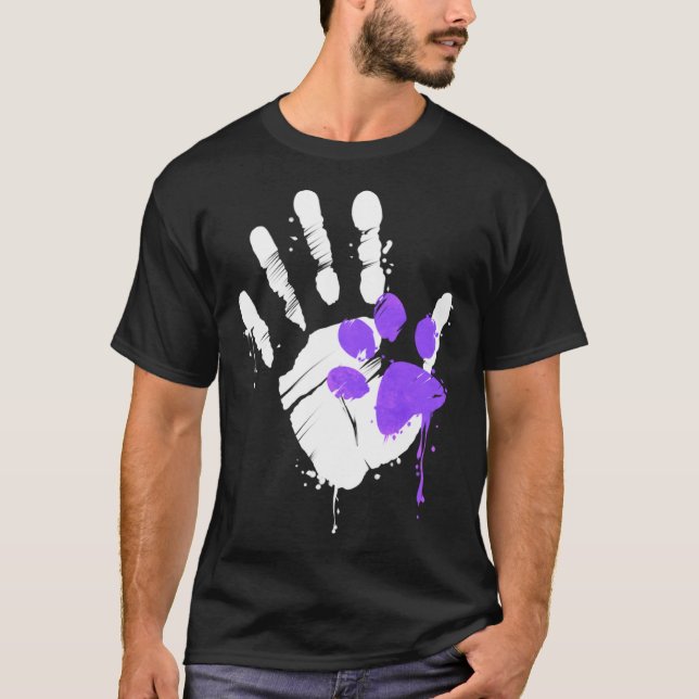 High Five Hand Print With Purple Paw Print On Purr T-Shirt (Front)