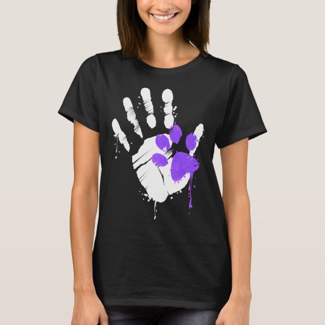 High Five Hand Print With Purple Paw Print On Purr T-Shirt (Front)