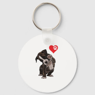 High Five Heart Bulldog Pup I Love Boxer Dog Lover Key Ring