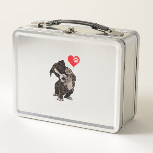 High Five Heart Bulldog Pup I Love Boxer Dog Lover Metal Lunch Box