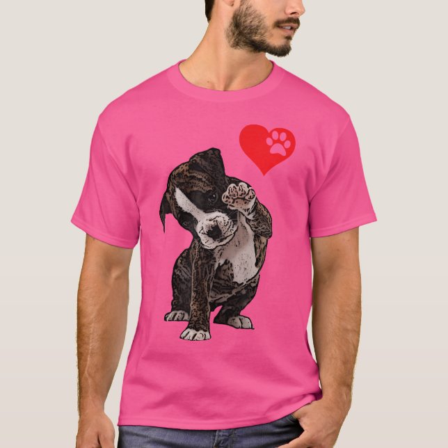 High Five Heart Bulldog Pup I Love Boxer Dog Lover T-Shirt (Front)