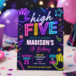High Five Neon Glow Birthday Party Invitation