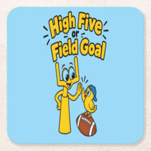 High Five or Field Goal Cartoon Kids Apparel Square Paper Coaster