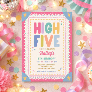 High Five Whimsical Girl 5th Birthday Party Invitation