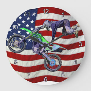 High Flying Freestyle Motocross Rider Large Clock