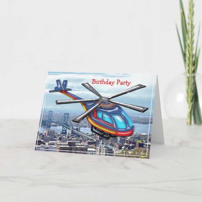 High Flying Helicopter over City  Birthday Party Thank You Card (Front)