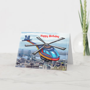 High Flying Helicopter over City Happy Birthday Card