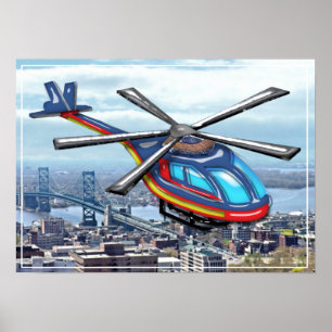High Flying Helicopter Over Highways Poster
