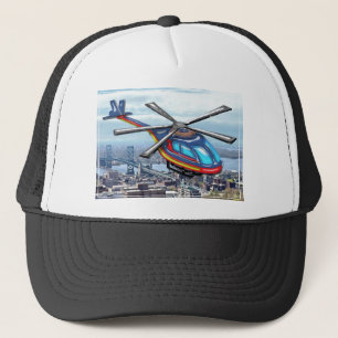 High Flying Helicopter Over Highways Trucker Hat