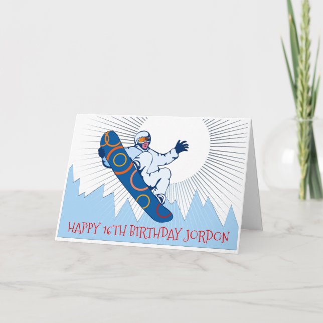 High flying snowboarder birthday card (Front)