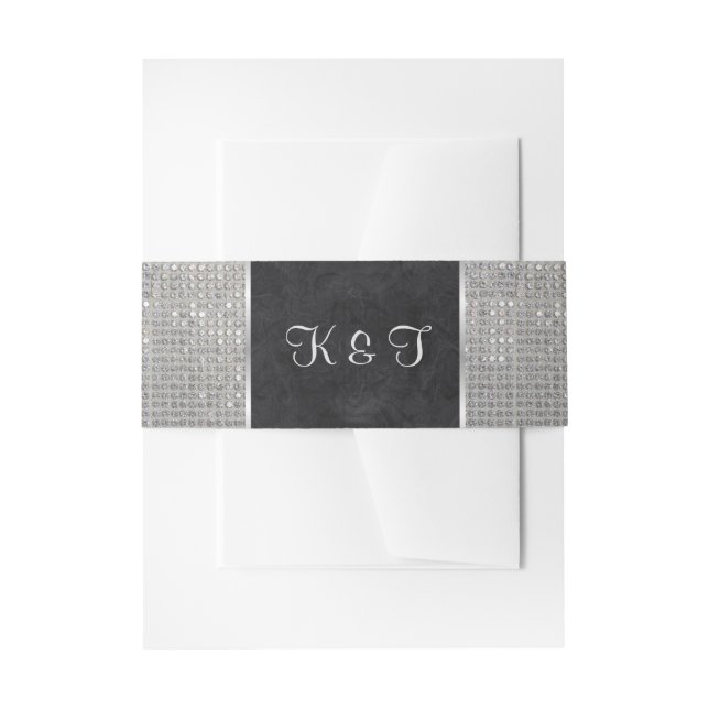 High Glamour Silver Sparkle Monogram Invitation Belly Band (Front Example)