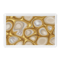 High-Gloss Luxe Serving Tray: Elegant Gold & Pearl