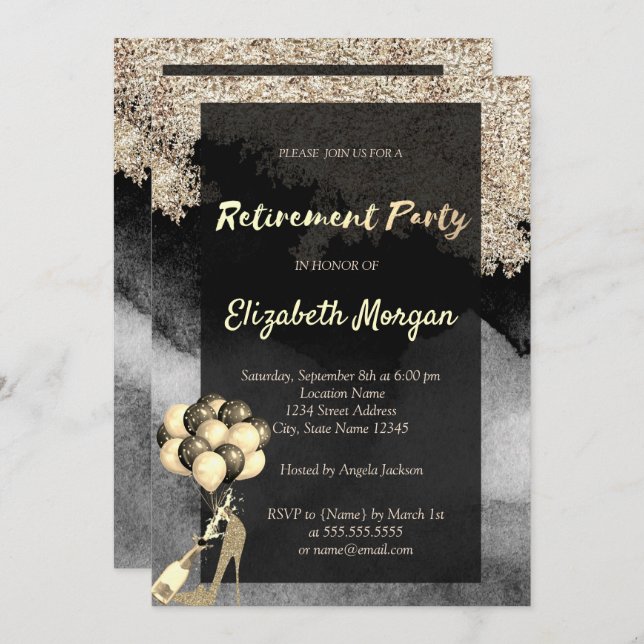 High Heel,Ballons,Confetti Retirement Party Invitation (Front/Back)