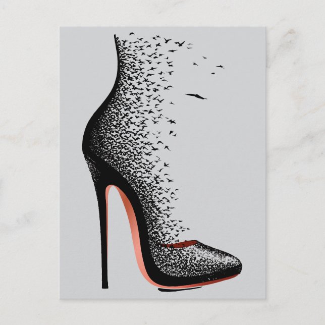 High Heel Birds Wall Art – Surreal Fashion Shoe Postcard (Front)