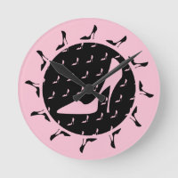 High Heel Black And Pink Round Clock