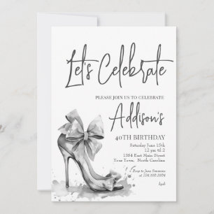 High Heel black bow 40th Birthday Party Invitation