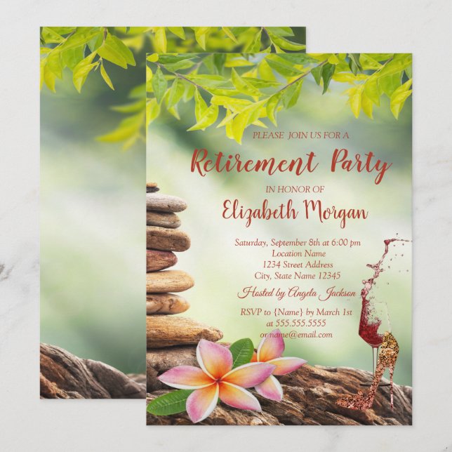 High Heel,Glass,Zen Stones Landscape Retirement Invitation (Front/Back)