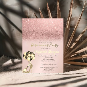 High Heel Rose Gold Glitter Retirement Party Invitation