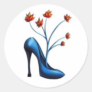 High Heel Shoe And Flower Bouquet Art Classic Round Sticker