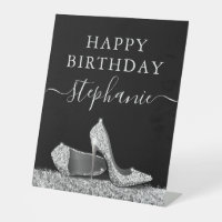 High Heel Shoe Black and Silver Glitter Birthday