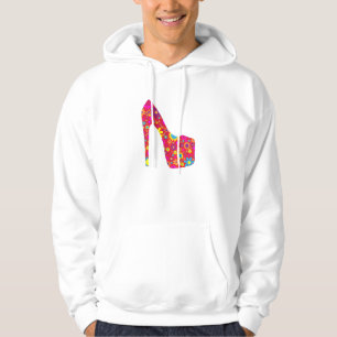 High Heel Shoe, Flowers - Red Yellow Blue Hoodie